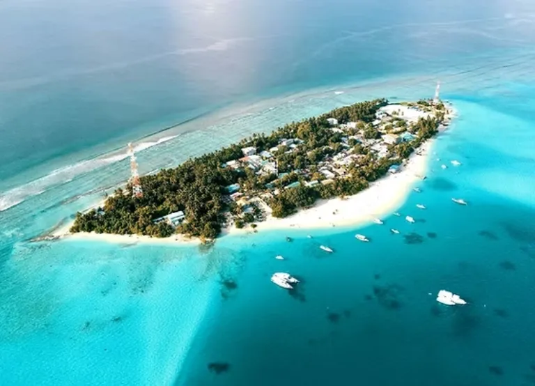 Stunning bird's-eye view of Fulidhoo island, known for its pristine beaches and marine life